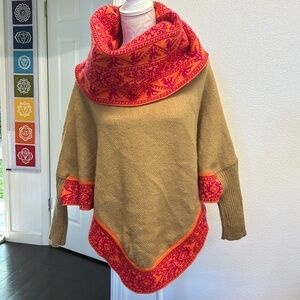 Andean Treasures Peruvian Alpaca Poncho Sweater OS Beige Pink Orange